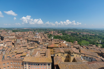Aerial view of the cityscapes in Siena old town in a sunny day
