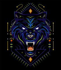 Blue wolf vector illustration, head wolves