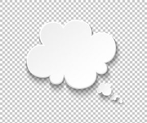 White paper speech bubble. Blank thought balloons, think cloud illustration. Vector speech symbols and thinking idea comic message on transparent background