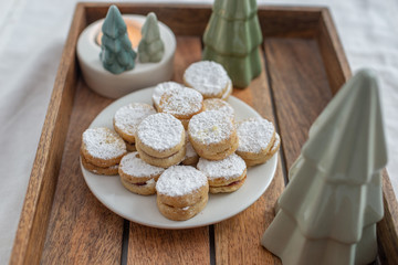 home made sweet vanilla christmas cookies with jam filling