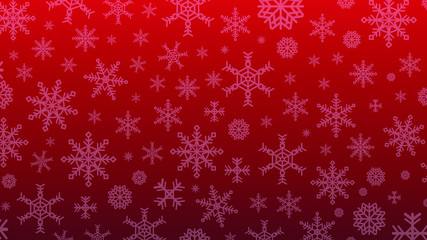 Christmas background of big and small snowflakes, white on red