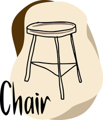 Fototapeta na wymiar Vector drawing of a three-legged chair stylized as a children's drawing by hand.