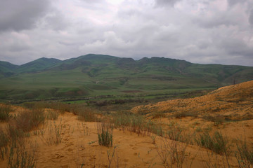 Sarykum sand dunes scenic view in Dagestan, Russia