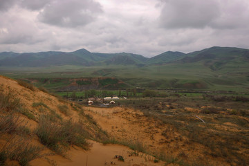 Sarykum sand dunes scenic view in Dagestan, Russia