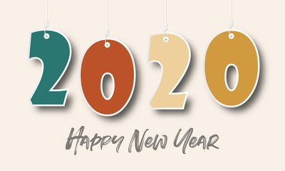 Happy New Year 2020 logo text design. Cover of business Planner for 2020 with wishes. Brochure design template, card, banner. Vector illustration. Isolated on white background.