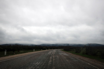 Scenic misty mountain road in Dagestan view, Russia