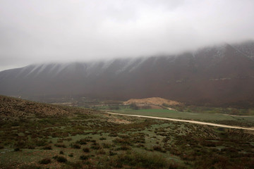 Scenic misty mountain road in Dagestan view, Russia