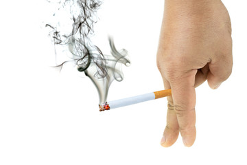 Cigarette burns with smoke in Men's hand