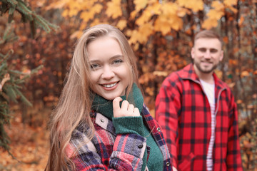Fototapeta premium Loving young couple in autumn park