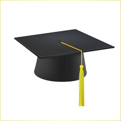 Realistic Detailed 3d Black Graduation Cap. Vector