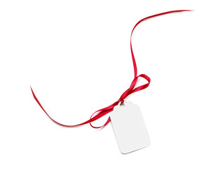 Blank tag with red ribbon on white background