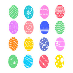 Set of colorful Easter eggs on white background. Vector illustration. Happy Easter.