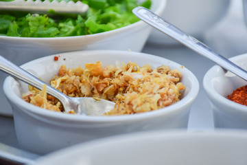 Fried garlic for food condiment of Thai style