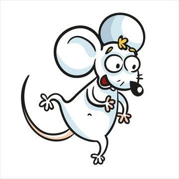 Funny mouse dancing. Animal cartoon character. Symbol of the Chinese horoscope. Isolated on white background.