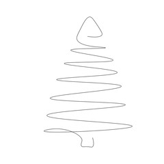 Christmas tree one line drawing on white background, vector illustration