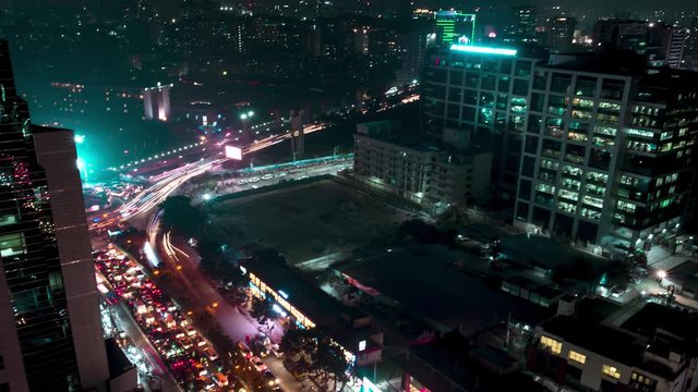 Timelapse top view of huge traffic at Dhaka city 