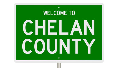 Rendering of a green 3d highway sign for Chelan County in Washington