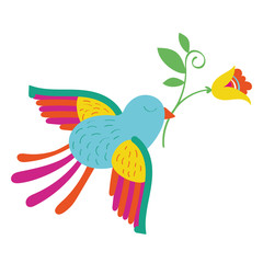 cute bird flying with flower mexican decoration