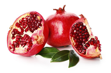 Ripe tasty pomegranates isolated on white