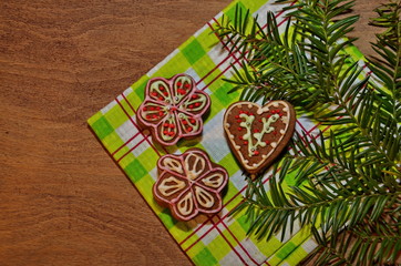 Painted Christmas gingerbreads on a white background.