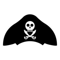 Pirate hat with skull and saber cutlass icon black color vector illustration flat style image
