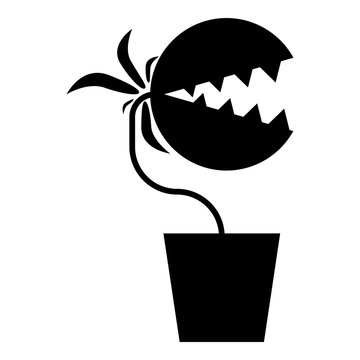 Carnivorous plant Flytrap Monster with teeths in pot icon black color vector illustration flat style image