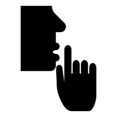 Keep silence concept Man shows index finger quietly Person closed his mouth Shut his lip Shh gesture Stop talk please theme Mute icon black color vector illustration flat style image