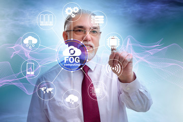 Businessman in fog and edge cloud computing concept