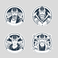 Set of sketch fireman stickers
