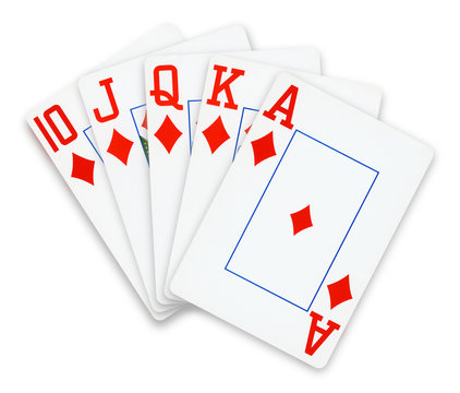 Poker cards Straight Flush Diamonds hand - isolated on white