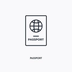 Passport outline icon. Simple linear element illustration. Isolated line Passport icon on white background. Thin stroke sign can be used for web, mobile and UI.
