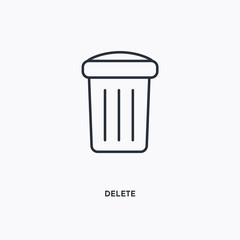 Delete outline icon. Simple linear element illustration. Isolated line Delete icon on white background. Thin stroke sign can be used for web, mobile and UI.