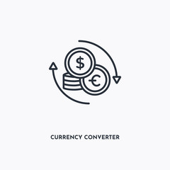 currency converter outline icon. Simple linear element illustration. Isolated line currency converter icon on white background. Thin stroke sign can be used for web, mobile and UI.
