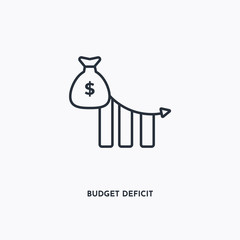 budget deficit outline icon. Simple linear element illustration. Isolated line budget deficit icon on white background. Thin stroke sign can be used for web, mobile and UI.