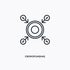 Crowdfunding outline icon. Simple linear element illustration. Isolated line Crowdfunding icon on white background. Thin stroke sign can be used for web, mobile and UI.