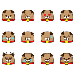 Set of illustrations of dog faces with various expressions