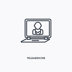 telemedicine outline icon. Simple linear element illustration. Isolated line telemedicine icon on white background. Thin stroke sign can be used for web, mobile and UI.