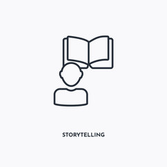 storytelling outline icon. Simple linear element illustration. Isolated line storytelling icon on white background. Thin stroke sign can be used for web, mobile and UI.