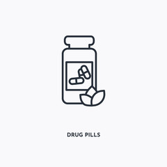 drug pills outline icon. Simple linear element illustration. Isolated line drug pills icon on white background. Thin stroke sign can be used for web, mobile and UI.