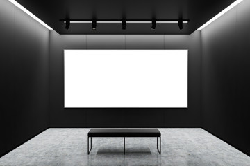 Black gallery interior with horizontal poster