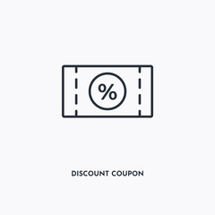 Discount coupon outline icon. Simple linear element illustration. Isolated line Discount coupon icon on white background. Thin stroke sign can be used for web, mobile and UI.