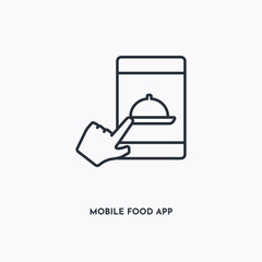 Obraz premium mobile food app outline icon. Simple linear element illustration. Isolated line mobile food app icon on white background. Thin stroke sign can be used for web, mobile and UI.