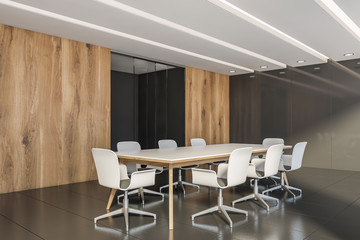 Wooden and gray conference room corner