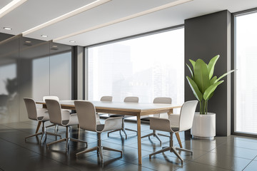 Panoramic gray conference room corner
