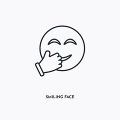 smiling face outline icon. Simple linear element illustration. Isolated line smiling face icon on white background. Thin stroke sign can be used for web, mobile and UI.