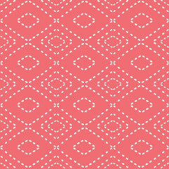Abstract vector diamond shape seamless pattern. Stitching effect background repeat in red and white.