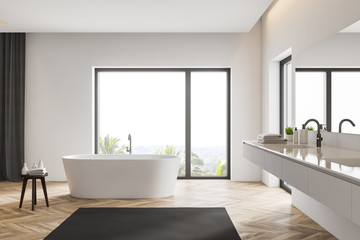 Naklejka na ściany i meble White bathroom interior with sink and tub