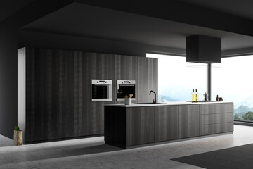 Dark wooden kitchen corner with island