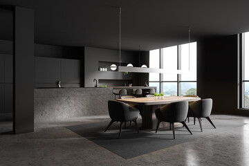 Dark gray kitchen and dining room corner
