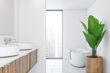 Naklejka na ściany i meble White modern bathroom interior with plant